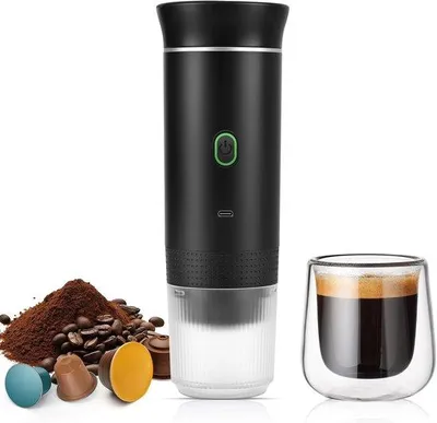 Produktbild von Portable Kaffeezubereiter - Für Den Weg - Handliche Reise-Espresso-Maschine - Ladbar - 12V Ladbare Espresso-Maschine mit für Camping und Auto - Handliche Kaffiemaschine - Schwarz, Portable, Oplaadbaar