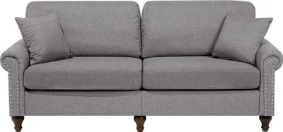 Produktbild von BELIANI Sofa Hellgrau Polsterbezug 3-Sitzer Traditionell Zierkissen Wohnzimmer