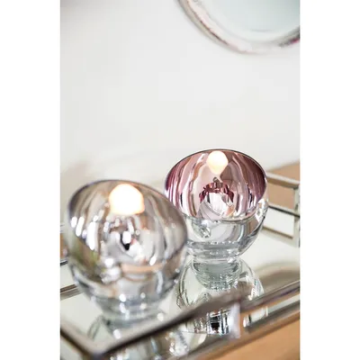 Productafbeelding van Gilde FINK, theelichthouder, Candy, glas, roze, zilverkleurig, set van 6, diameter: 11 cm, hoogte: 11.00 cm, artikelnummer: 64118