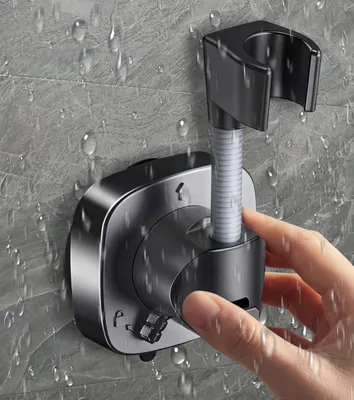 Produktbild von Handbrausehalter ohne Bohren, Saugnapf, 360° drehbar, schwarz, für Badezimmer