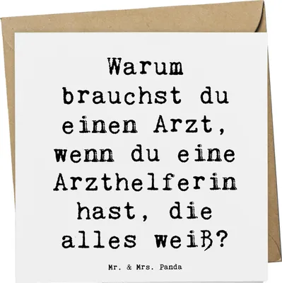 Produktbild von Mr. & Mrs. Panda Grußkarte Spruch Kluge Arzthelferin - Weiß - Geschenk, Berufsprodukte, Wissen, Praxisheldin, Arztpraxis, faltkarte, Patientenbetreuung, Anerkennung