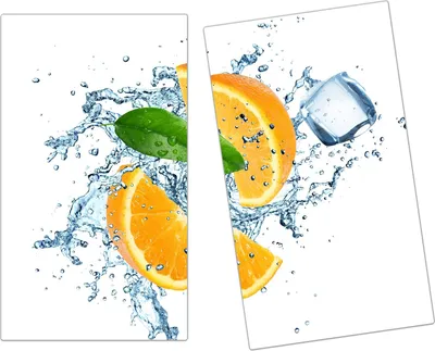 Produktbild von Spritzschutz Herdabdeckplatte Schneidebrett aus Glas Orangenschnitze im Wasser 2-Teilig (60x52cm)