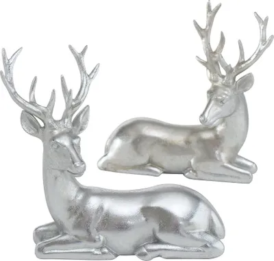 Produktbild von Dekofigur Tobin Hirsch liegend mit Geweih silber H 15 cm Stückpreis