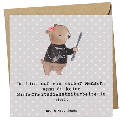 Produktbild von Mr. & Mrs. Panda Grußkarte Sicherheitsdienstmitarbeiterin Herz - Grau Pastell - Geschenk, doppelkarte, anlasskarte, faltkarte, Glückwunschkarte, Klappkarte