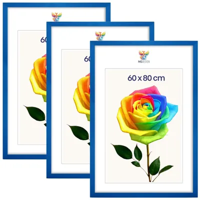 Produktbild von MG Design 3er Set Bilderrahmen Blau 60x80 cm - Posterrahmen Echtholz mit Acrylglas, verstärkte Wandaufhängung, hoch/quer