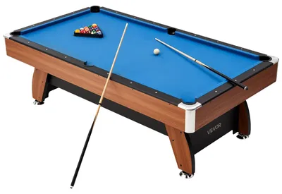 Immagine prodotto di Tavolo da biliardo VEVOR 244 cm con superficie in legno, tavolo da gioco moderno con piedini regolabili, set completo incl. palline/stecche/supporto/gesso/spazzola, pergiochi ericreative Blu