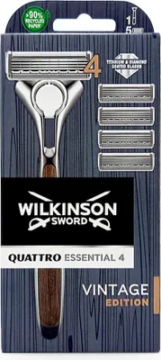 Produktbild von WILKINSON Quattro Essential 4 Vintage Edition Rasierer + 5 Klingen