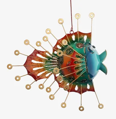 Produktbild von Deko Metall Kugel Fisch Hänger Maritim Teelichthalter Windlicht Figur Skulptur