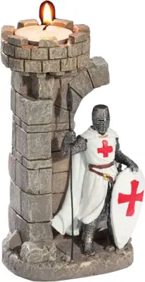 Produktbild von Teelichthalter Templer Kreuzritter steht an Steinruine