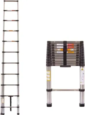 Zdjęcie produktu dla Drabina teleskopowa Zero - 320 cm - Drabina składana ze stali nierdzewnej - Przenośne, wysuwane schody strychowe - Maks. Obciążenie 150 kg - Certyfikat EN131