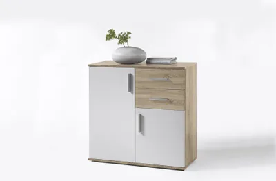 Produktbild von Kommode BOBBY 4 Sonoma hell Weiß 2 Türen 2 Schubkästen ca. 80x82x35 cm