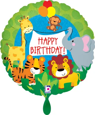 Produktbild von ABC18 Folienballon "Happy Birthday Dschungeltiere" Holo/Glitter | Ø 46 cm