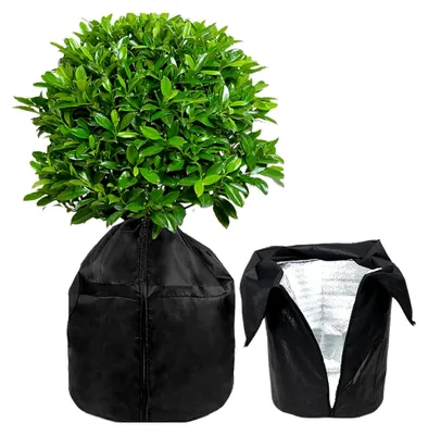 Produktbild von Thermo Topfschutz für Pflanzen 45 × 50 cm, Schwarz, Winterschutz für Kübelpflanzen mit Reißverschluss und Kordelzug
