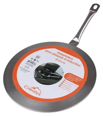 A single induction plate with a handle, shown from a slightly elevated diagonal angle against a white background.