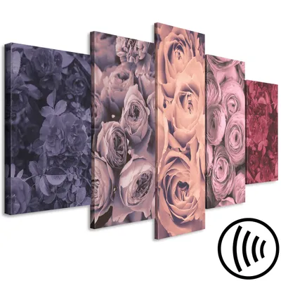 Produktbild von Akustikbild Blumen 200x100 cm Bilder Akustikschaum Hochleistungsschallabsorber Schallschutz Leinwand 5 tlg Wandbild Raumakustik Schalldämmung Rosen b-C-0593-b-m
