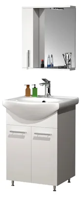 Produktbild von 3-teiliges Waschplatz-Set | Waschtisch-Unterschrank 55 cm | Badmöbel-Set mit Waschbecken und Spiegelschrank mit Drehtüren | Komplettset Lisalo M
