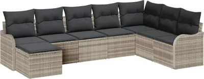 Produktbild von Garten-Sofa-Set mit Kissen 8 pcs Hellgrau Poly Rattan