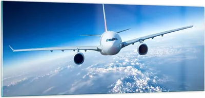 Produktbild von Bilder auf glas - Flugzeug himmel wolken flug - 100x40cm - Glasbilder - Wandbilder - Kunstdruck - zum Aufhängen bereit - Wanddekoration aus Glas - Glas Bilder - Wandbild auf Glas - GAB100x40-2723