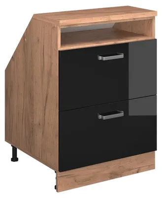 Zdjęcie produktu dla Szafa skosna Vicco Rion Czarny wysoki połysk 60 x 81.6 cm z 2 szufladami, korpus szafy głębokość 60 cm, Model 60188