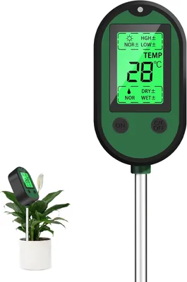 Produktbild von 5-in-1-PH-Meter Earth Digitaler Bodentest Feuchtigkeitsmesser für tiefen Boden, P H/Temperatur/Feuchtigkeit/Licht/Optik, Akustische Warnungen
