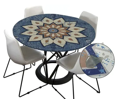 Zdjęcie produktu dla Obrus outdoor, okrągły, 150 cm, zmywalny, wodoodporny, niebieski, wzór mandali