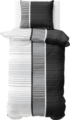 Produktbild von Bettwäsche 155x220 cm Mikrofaser Bettbezug Anthrazit Grau Weiß Gestreift Garnitur Bezug 2 teilig