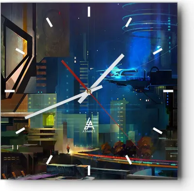 Produktbild von Wanduhr - Quadrat - Glasuhr - Fantasie Stadt - 30x30cm - Schleichendes Uhrwerk - Lautlos - zum Aufhängen bereit - Dekoration Modern - Wanddekoration aus Glas - C3AC30x30-3890