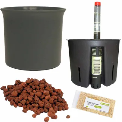 Produktbild von Set5 Premium Set 5 teilig mit Blumentopf Atlas 09/07 anthrazit für Hydropflanzen Ø 09.5 cm H 07.5 cm