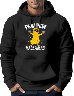 Produktbild von Hoodie Herren Pew Pew Madafakas Crazy Chick Küken Meme Spruch Trend Kapuzen-Pullover Moonworks® schwarz 3XL