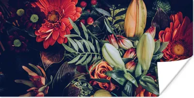 Produktbild von MuchoWow® Poster Blumenstrauß - Stilleben - Blumen - Pflanzen - Rot 160x80 cm - Foto Poster