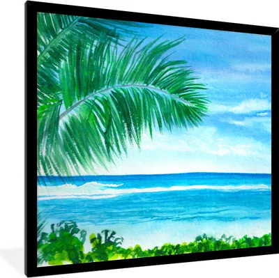 Produktbild von MuchoWow® MuchoWow® Gerahmtes Poster Meer - Pflanze - Aquarell 40x40 cm - Poster mit zchwarzem Bilderrahmen - Mit Rahmen - Wanddekoration Schlafzimmer