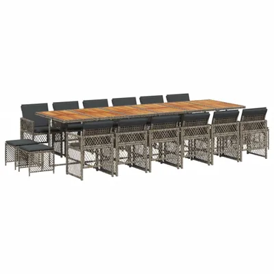 Immagine prodotto di vidaXL set da pranzo da giardino da 17 pezzi con cuscini in polirattan grigio