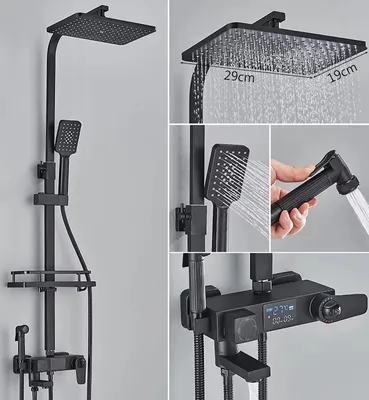 Obrázok produktu pre Sprchová batéria s digitálnym displejom, termostatické ovládanie, výškovo nastaviteľná 80-120 cm, čierny termostat