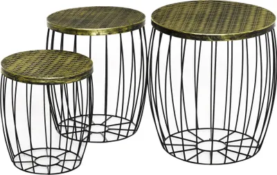 Produktbild von Outsunny 3er-Set Couchtische Beistelltische Retro Metallkorb Drahtkorb Garten Satztisch Gartenmöbel Outdoor Balkon Metall Natur+Schwarz 3 Größen