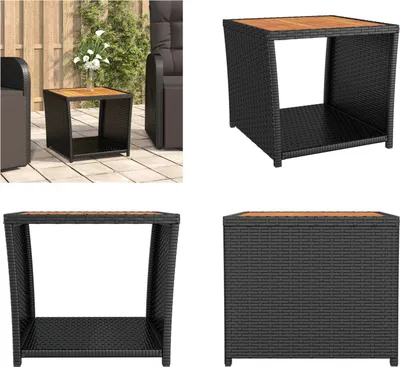 Produktbild von vidaXL Beistelltisch mit Holzplatte Schwarz Poly Rattan & Akazienholz - Beistelltisch - Beistelltische - Teetisch - Gartenmöbel