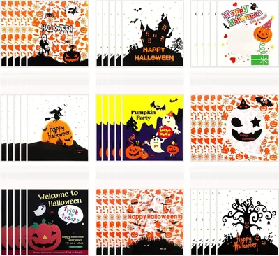 Produktbild von 450 Stück Halloween-Süßigkeitstüten, selbstklebende Cellophantüten für Süßigkeiten, Kekstüten aus Kunststoff, Süßes oder Saures-Tüten für selbstgemachte Bastelarbeiten, Weihnachten, Feiertage, Partys, Geschenke, Dekoration, Lieferungen, Gastgeschenke