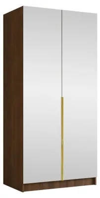 Produktbild von MIRJAN24 Kleiderschrank Bono III, Schlafzimmer, Spiegel, Drehtürenschrank, Metallgriffe (Farbe: Nuss Warmia + Gold)