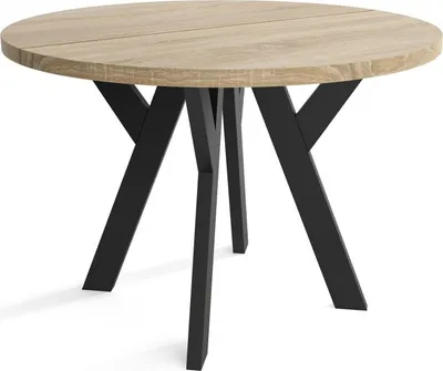 Produktbild von Runder Esszimmertisch LOFT O, Tisch Durchmesser: 90 cm, Wohnzimmertisch Farbe: SONOMA, mit Holzbeinen in Farbe Schwarz