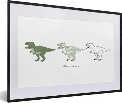 Produktbild von MuchoWow® Gerahmtes Poster Dinosaurier - Kinderzimmer - Tyrannosaurus - Jungen - Mädchen - Kinder 60x40 cm - Poster mit Schwarzem Bilderrahmen Wandposter Rahmen Foto Bilder - Schlafzimmer - Plakat in Rahmen - Drucken