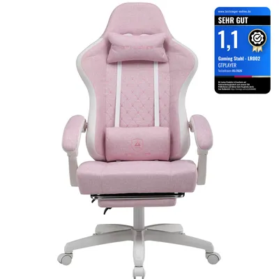 Produktbild von GTPLAYER Gaming Stuhl Ergonomischer Gaming Sessel Schreibtischstuhl PC Gamer Racing Stuhl mit Stoffoberfläche, Federsitzkissen mit Fußstütze weiß rosa