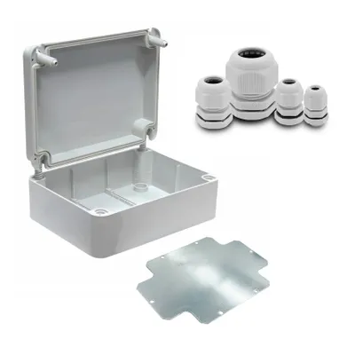 Produktbild von ARLI SET: Abzweigdose IP67 Aufputz 190 x 145 x 80 mm inkl. Montageplatte + 40x Kabelverschraubung M12 / M16 / M20 / M25 Set