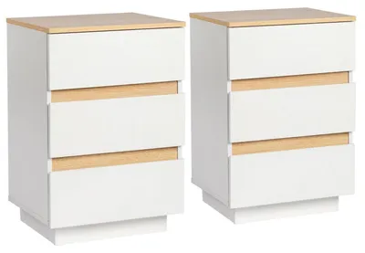 Immagine prodotto di Set di 2 comodini bianchi con 3 cassetti, dimensioni 38 x 32 x 56 cm