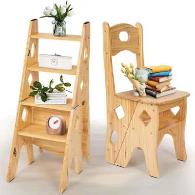 Klappbarer Holz-Hocker, 4 Stufen, bis 180 kg, multifunktional