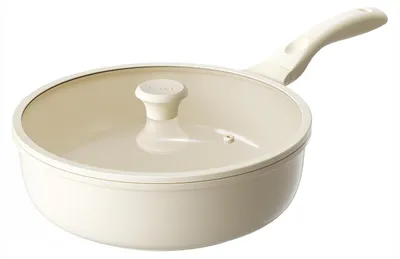 Produktbild von Schmorpfanne 28cm mit Deckel Hoher Rand, Antihaft, Induktion, PFAS-frei, Kratzfest, Spülmaschinenfest, Beige
