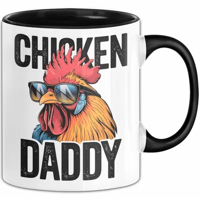 Produktbild von Huhn Tier Bauer Tasse Becher Geschenk Lustige Geschenkidee Spruch Hühnerpapa (Schwarz)