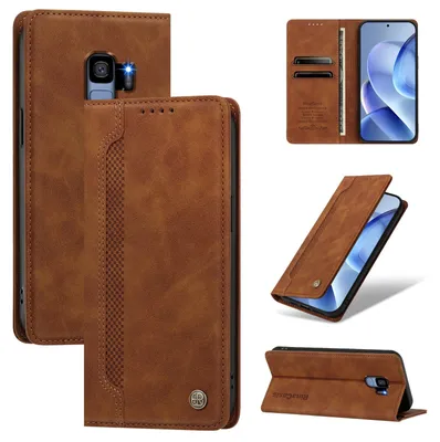 Produktbild von Handyhülle für Samsung Galaxy S9, Leder Wallet Klapphülle mit Standfunktion, Stoßfeste Schutzhülle Braun