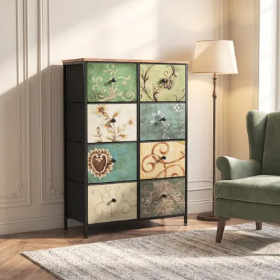 Obrázek produktu pro INONEFT Retro komoda s 8 zásuvkami, komoda se kovovou konstrukcí, zásuvková komoda do obývacího pokoje, ložnice, chodby, rozměry 67,5 x 30 x 100 cm