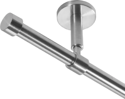 Produktbild von Gardinenstange mit Deckenhalterung I Metall Edelstahl Look 1-läufig I Ø 16mm D11
