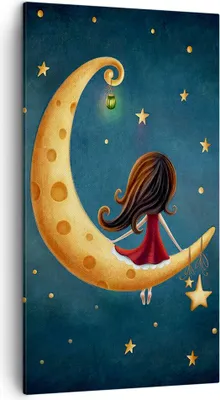 Produktbild von Bild auf Leinwand - Leinwandbild - Einteilig - Kinder Mädchen Mond - 45x80cm - Wand Bild - Wanddeko - Wandbilder - Leinwanddruck - Bilder - Wanddekoration - Leinwand bilder - Wandbild - PA45x80-4683