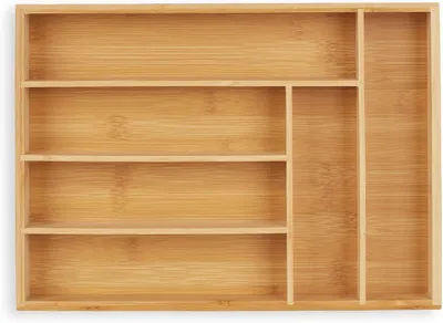Immagine prodotto di Contenitore per posate - Cassetto porta posate con 6 scomparti - Utensili da cucina - Bambù - 5 x 25,5 x 35,5 cm - Naturale